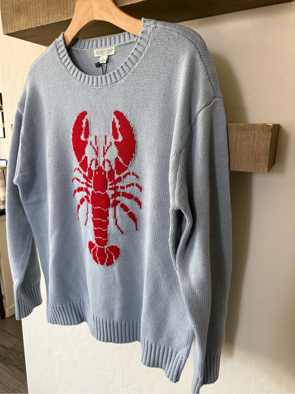 Mighty Fine|Pale Blue Crewneck knit Sweater-Red Lobster Novelty•Coastal Nautical - Picture 3 of 15